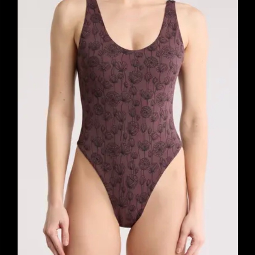 NWT MAAJI BROWN FLOWERS CLAIRE ONE-PIECE SWIMSUIT IN MULTI